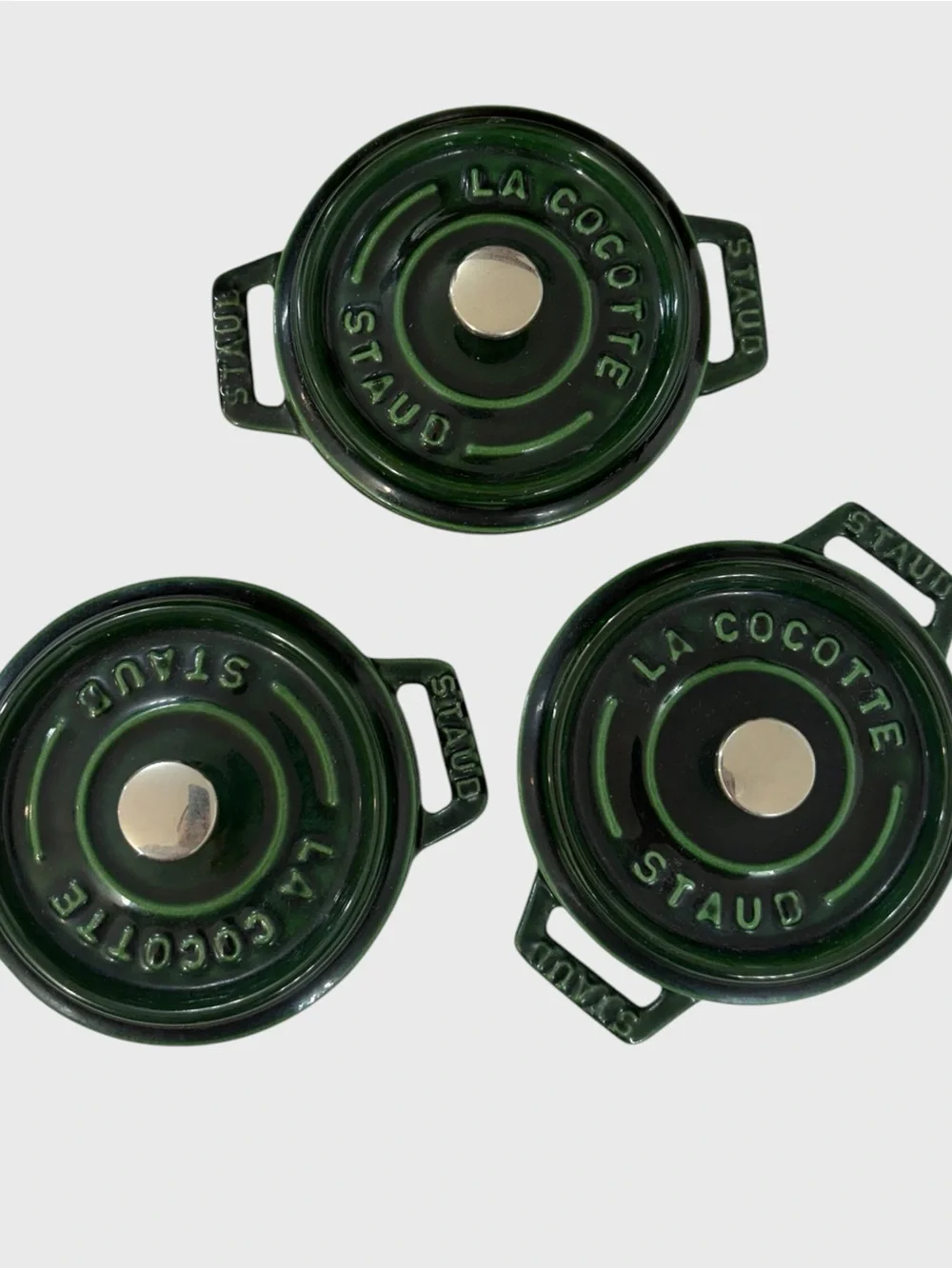 Staub set of 3 Green Enameled Cast Iron Mini Cocotte 1/4-Qt.